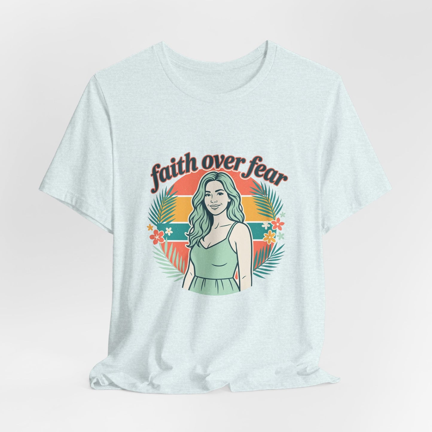 Faith Over Fear Graphic Tee — Retro Floral Christian T-Shirt