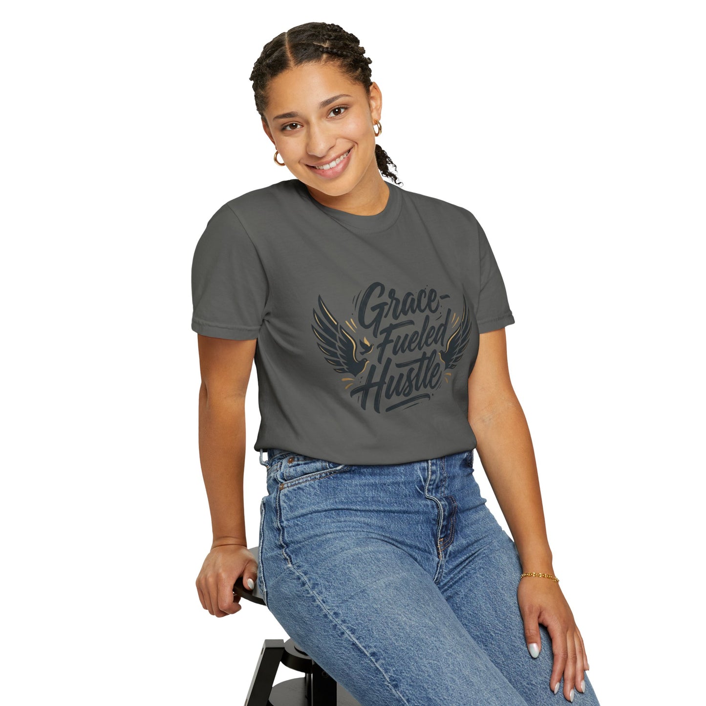 Grace-Fueled Hustle T-Shirt — Inspirational Christian Graphic Tee with Wings