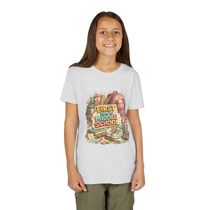 Youth Tee — "First Day of Middle School" Back-to-School Graphic Shirt