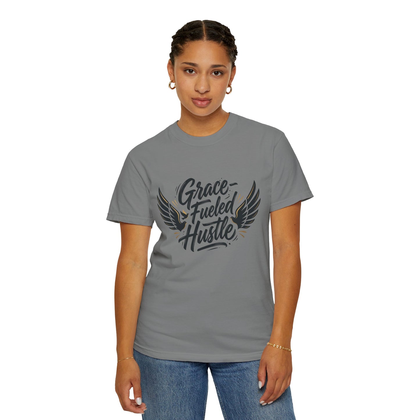 Grace-Fueled Hustle T-Shirt — Inspirational Christian Graphic Tee with Wings