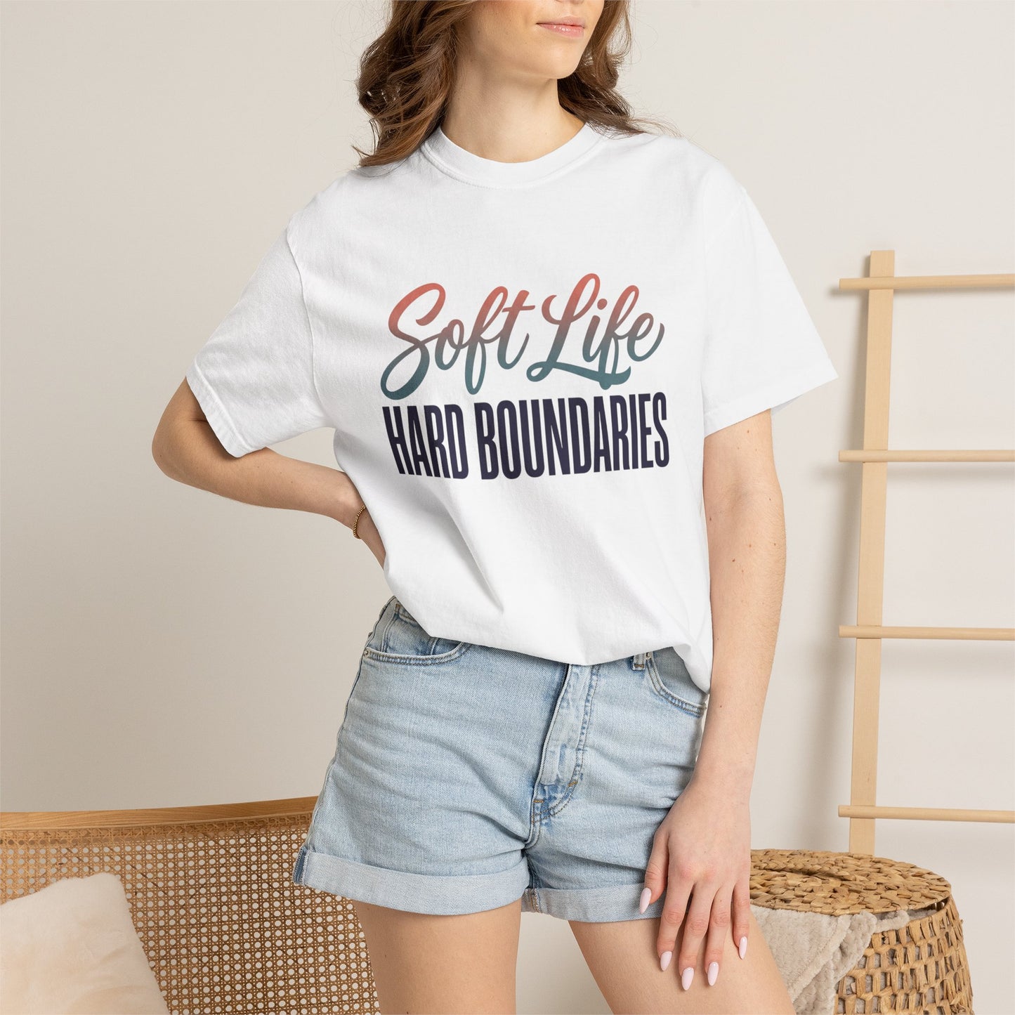 Soft Life, Hard Boundaries T-Shirt — Feminine Script Empowerment Tee