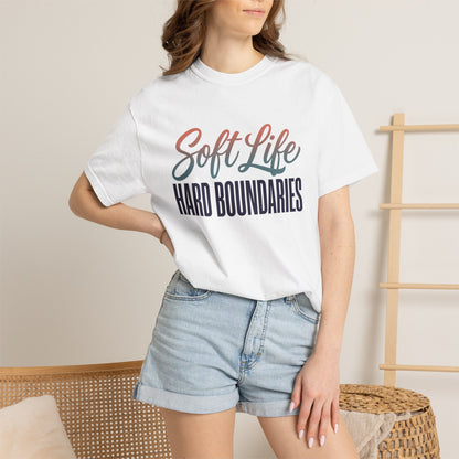 Soft Life, Hard Boundaries T-Shirt — Feminine Script Empowerment Tee