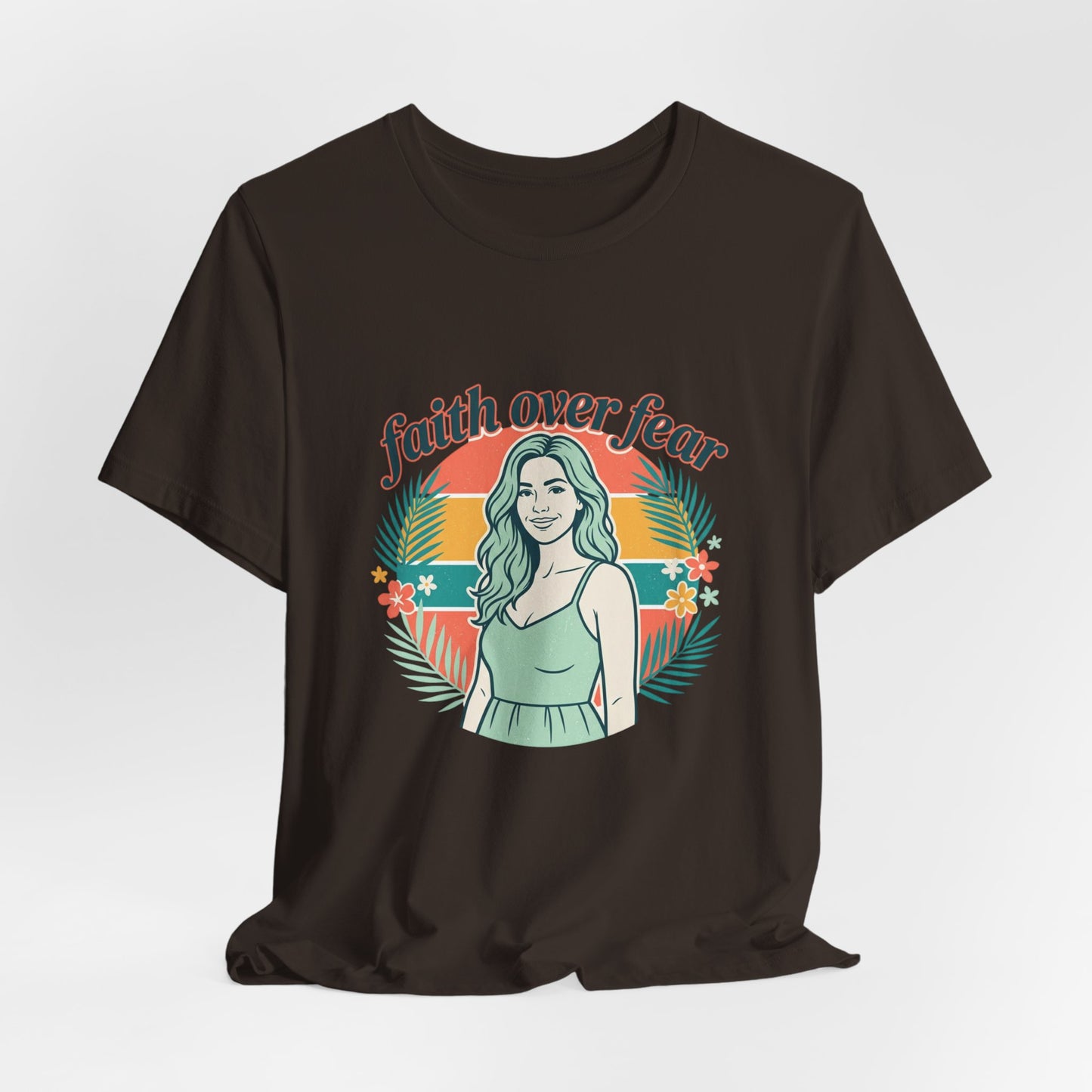 Faith Over Fear Graphic Tee — Retro Floral Christian T-Shirt