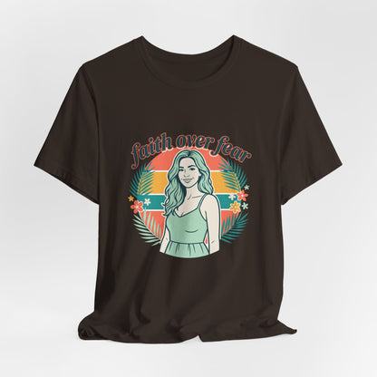 Faith Over Fear Graphic Tee — Retro Floral Christian T-Shirt