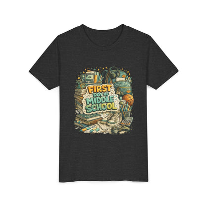 Youth Tee — "First Day of Middle School" Back-to-School Graphic Shirt
