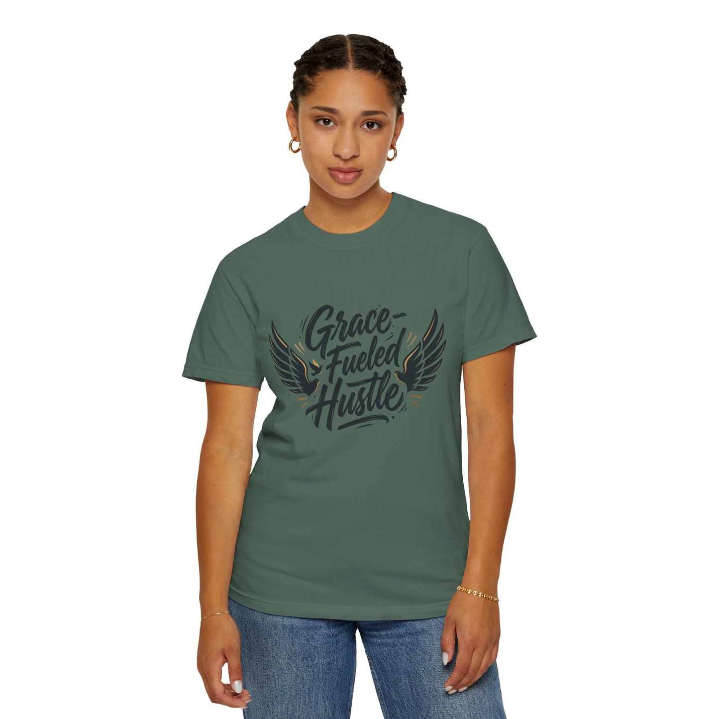Grace-Fueled Hustle T-Shirt — Inspirational Christian Graphic Tee with Wings