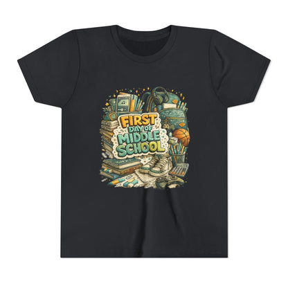 Youth Tee — "First Day of Middle School" Back-to-School Graphic Shirt