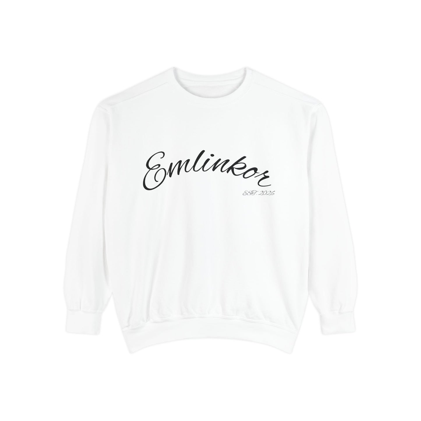 Emlinkor Script Sweatshirt - Casual White Pullover with Cursive Logo