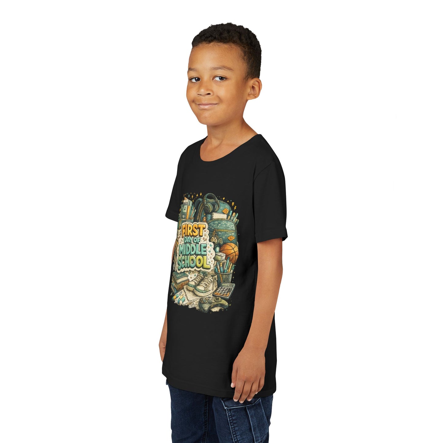 Youth Tee — "First Day of Middle School" Back-to-School Graphic Shirt